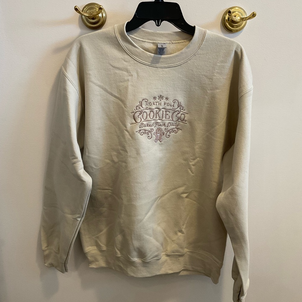 Christmas holiday embroidered cookie sweatshirt tan